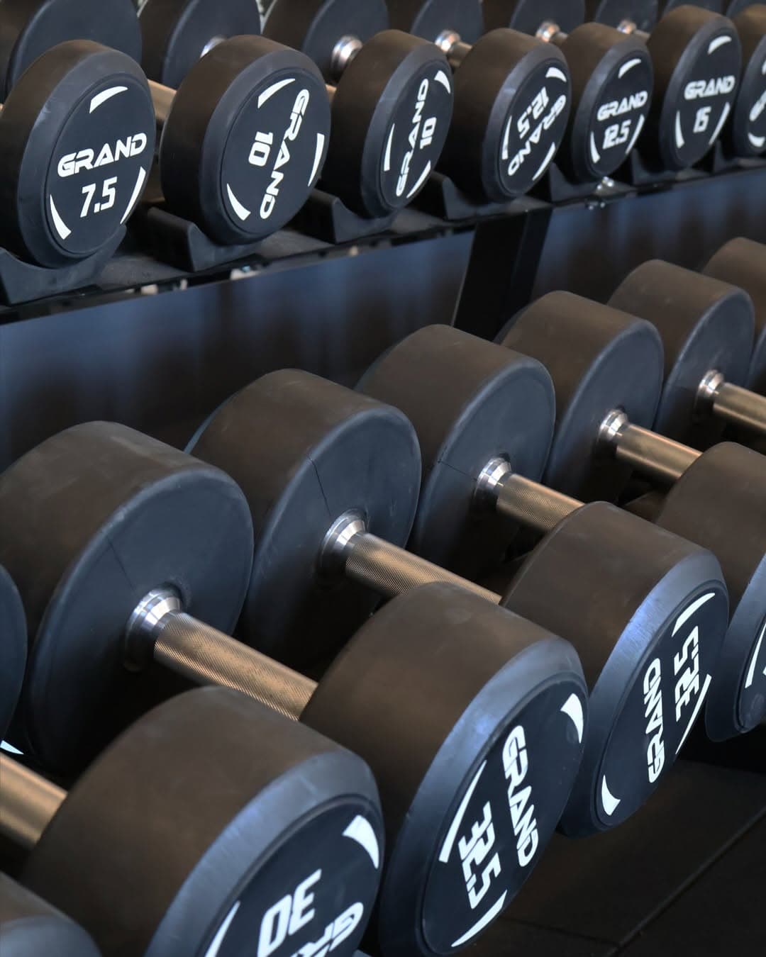 Stojak z hantlami gumowanymi od 7,5 do 35 kg